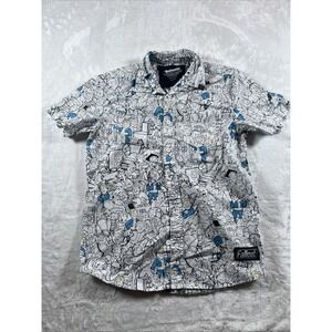 Bethesda Fallout Vault Boy Button Up Shirt Size S Video Game White Graphic